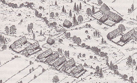 Zeichnung von Pfaffenschlag, Südmähren im Mittelalter