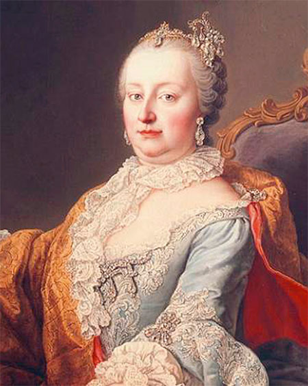 Kaiserin Maria Theresia, Förderin der Landwirtschaft. Sie ließ das 1. österreichische Grundbuch anlegen („Maria Theresianisches Gültbuch“, 1750).